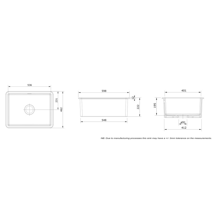 Rangemaster Rustique Single Bowl Inset / Undermount White Ceramic Kitchen Sink