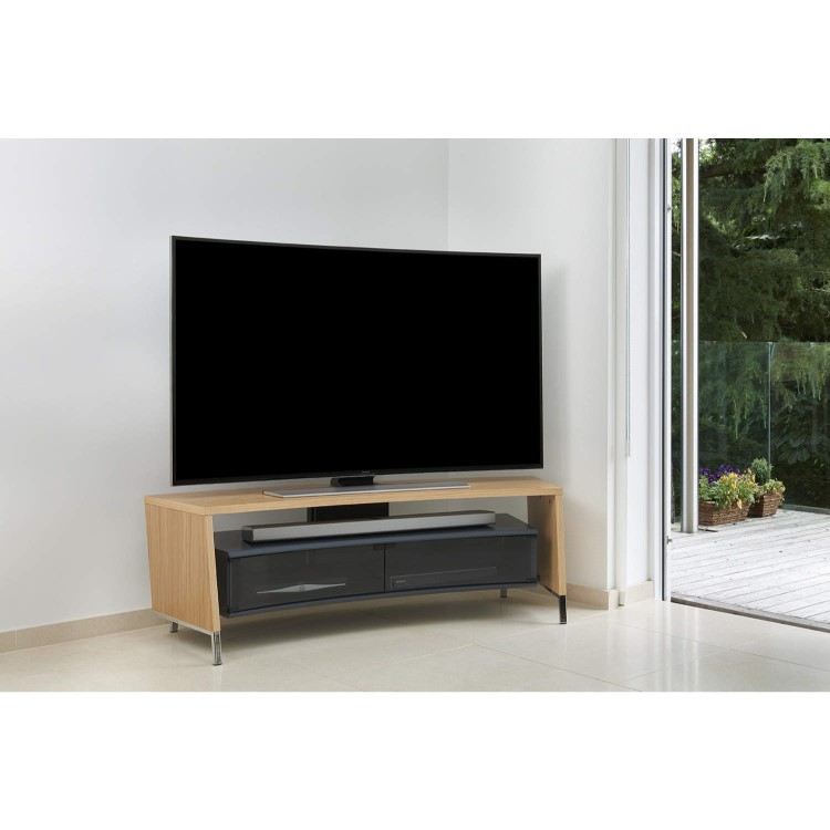 Off The Wall Curved 1500 Oak TV Cabinet - Up to 65 Inch