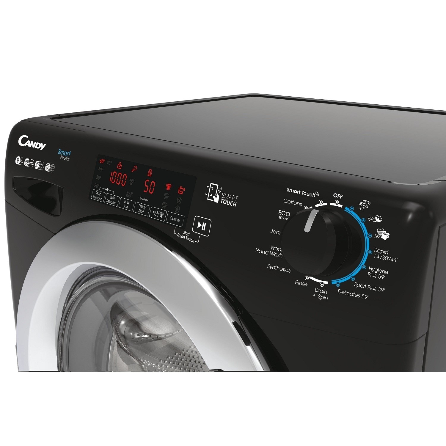 Lave-linge CANDY Smart 9Kg 1600Tr Noir GVS169DC3B-80 + Fer à