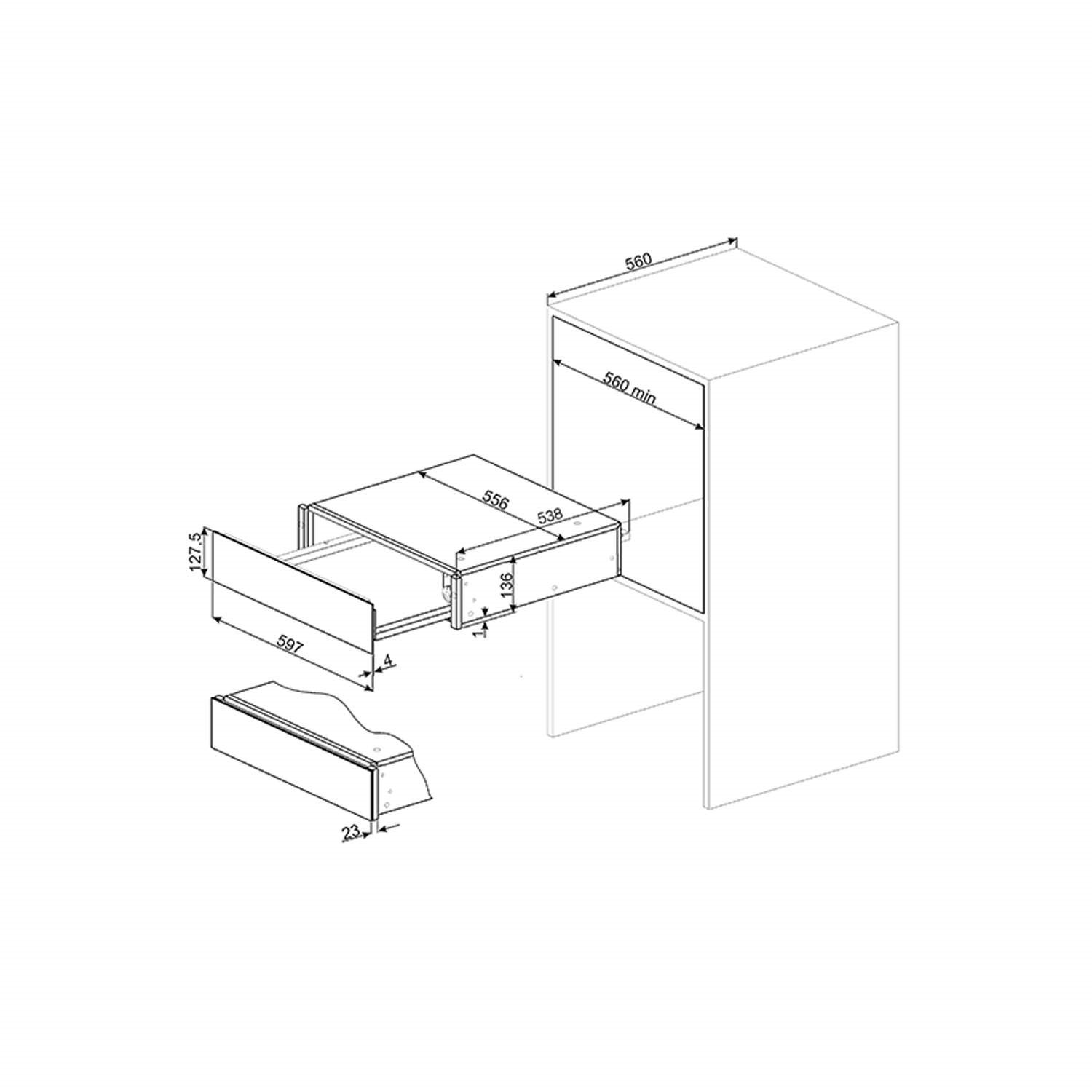 Smeg CTP1015N Linea 15cm High Warming Drawer Black Appliances Direct
