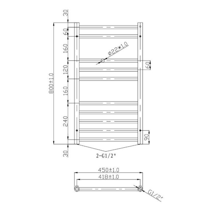 Segrino Chrome Heated Towel Rail - 800 x 450mm