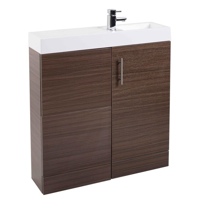 Walnut Free Standing Bathroom Right Hand Vanity Unit & Basin - W800mm