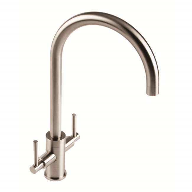 1810 Sink Company Brushed Steel Twin Lever Water Filter Kitchen Tap - Curvato