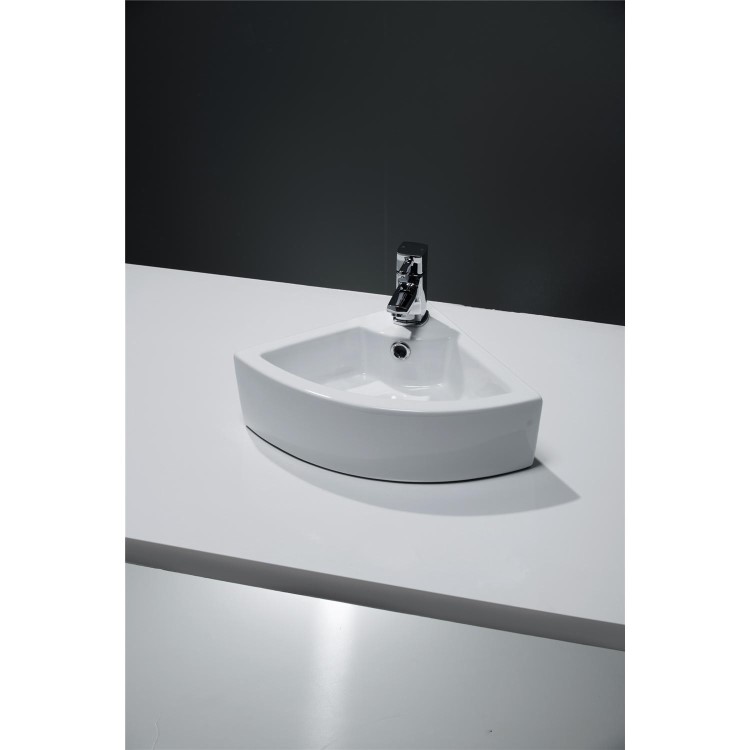 Small Cloakroom Countertop Corner Sink - 1 Tap Hole
