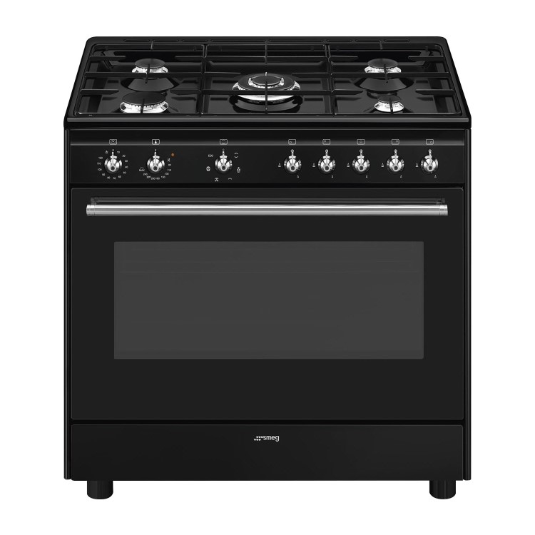 Refurbished Smeg Concert CX91GMBL 90cm Dual Fuel Range Cooker Black