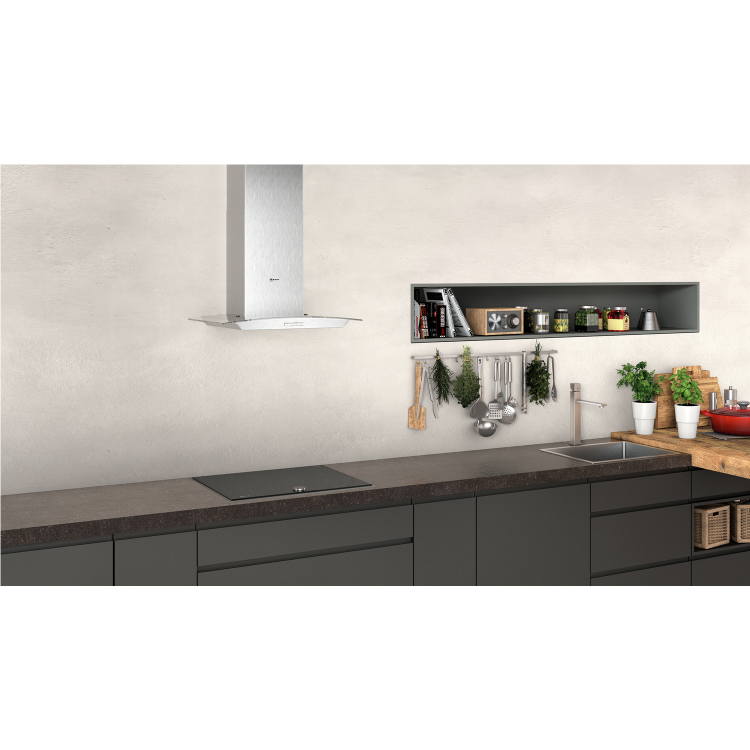 Neff N30 90cm Curved Glass Chimney Cooker Hood - Stainless Steel