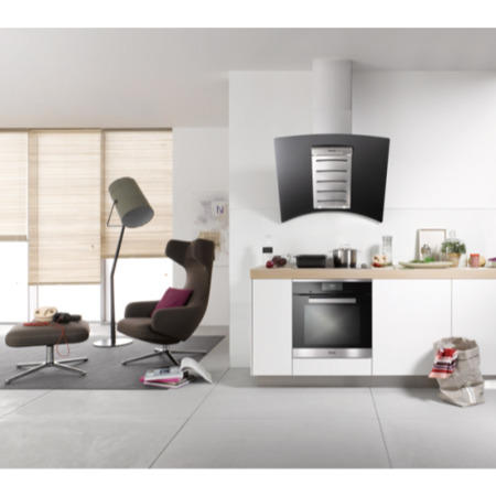 Miele DA289-4BLK Black Flyer Angled 90cm Stainless Steel Chimney Cooker Hood With Black Curved Glass
