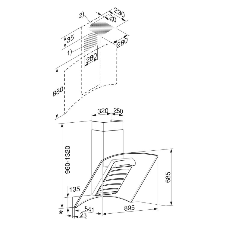 GRADE A1 - Miele DA289-4 Angled 90cm Stainless Steel Chimney Cooker Hood With Curved Glass Canopy