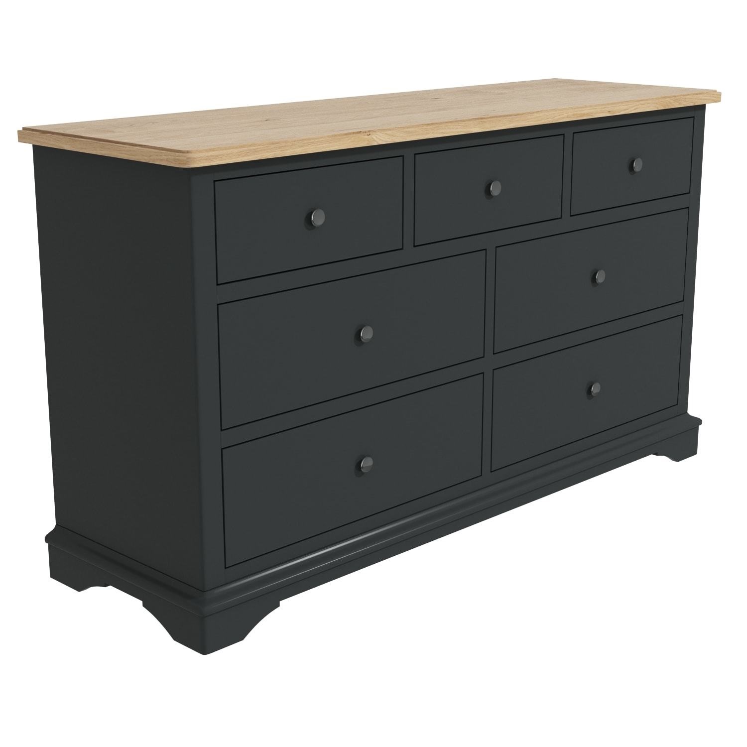 Shabby Two Tone Wide Chest of Drawers in Solid Oak and Grey Bedroom