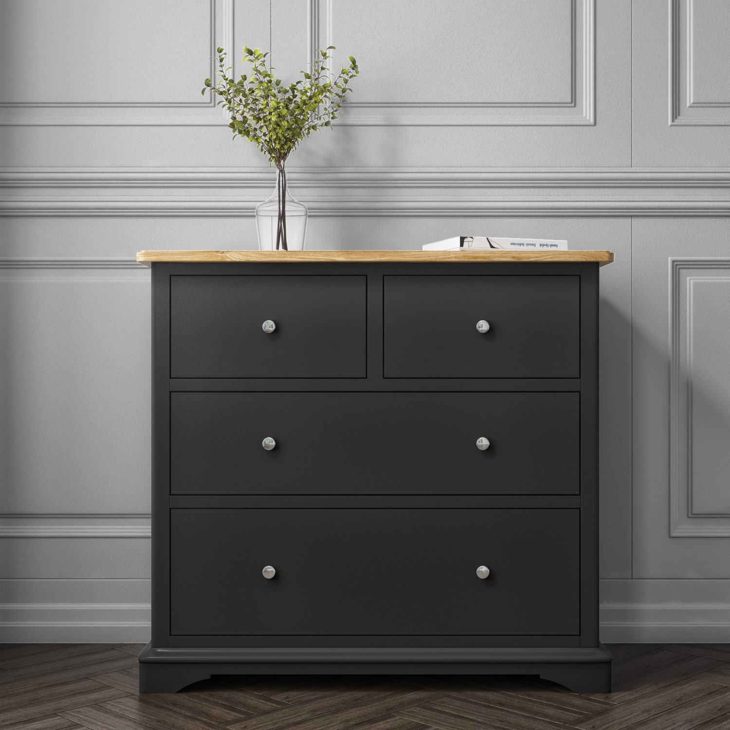Details About Premium Two Tone Chest Of Drawers Solid Oak Wood Grey Bedroom Furniture Unit