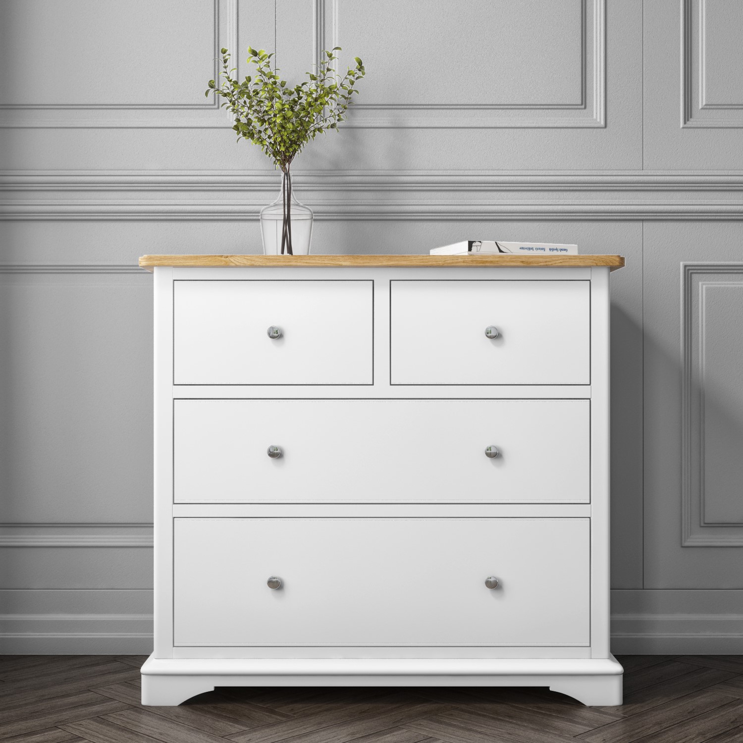 Details About Premium Two Tone Chest Of Drawers Solid Oak Wood Grey Bedroom Furniture Unit