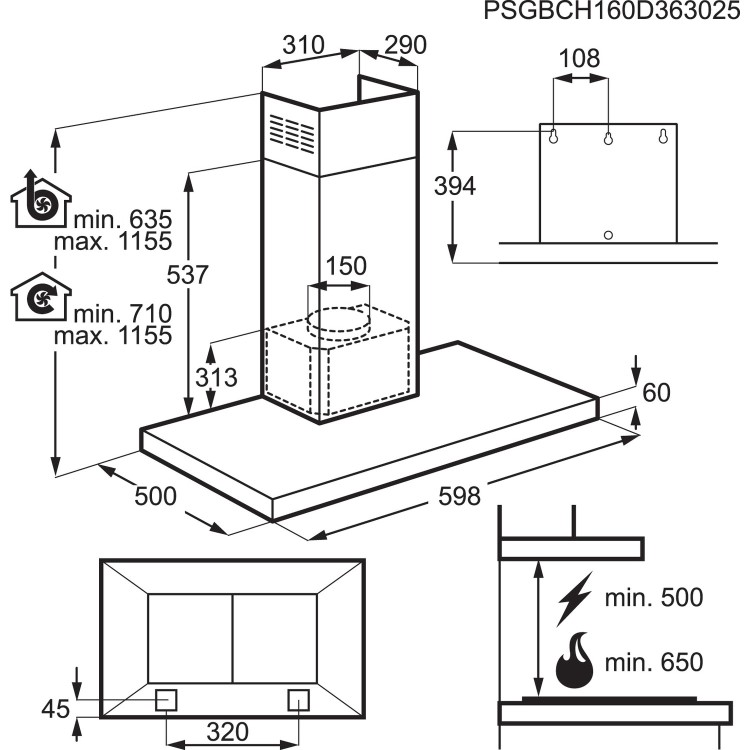 AEG DBB5660HM 60cm Stainless Steel Box Chimney Cooker Hood