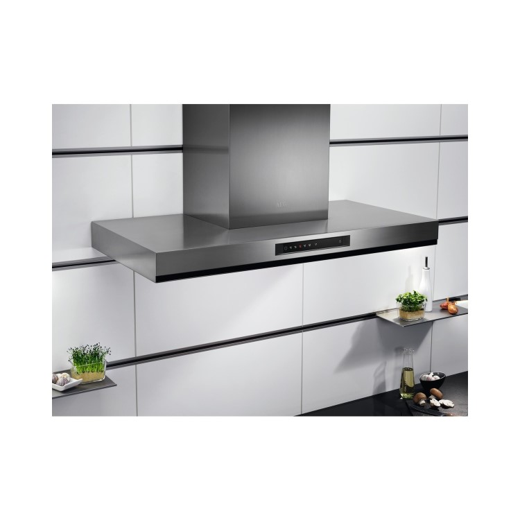 AEG 90cm Flat Chimney Cooker Hood with Hob2Hood - Stainless Steel