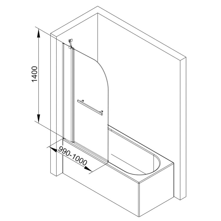 Taylor & Moore Hinged Panel Curved Bath Screen - 1400 x 1000mm