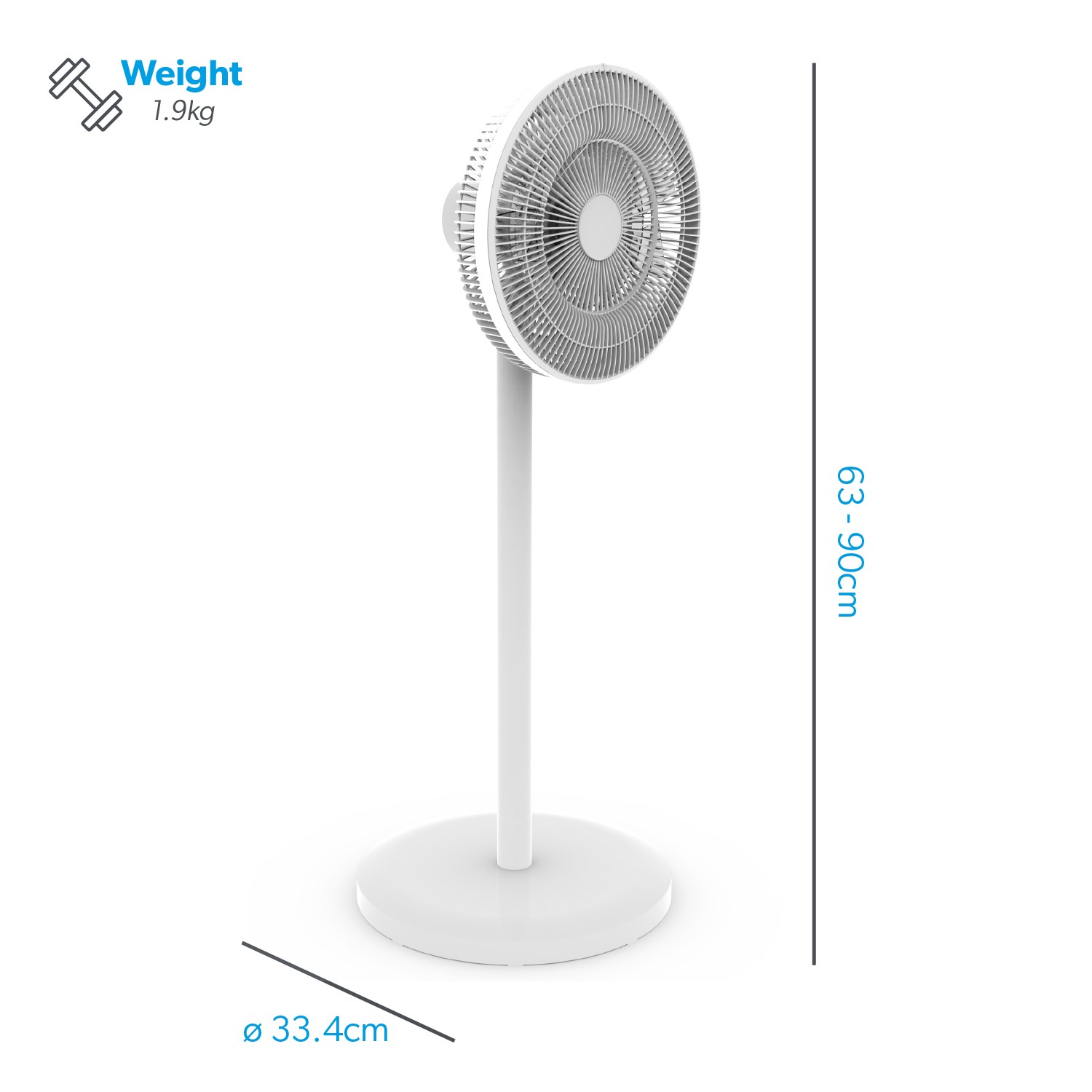 electriQ 12 Inch Quiet Low Energy DC Oscillating Pedestal Fan White