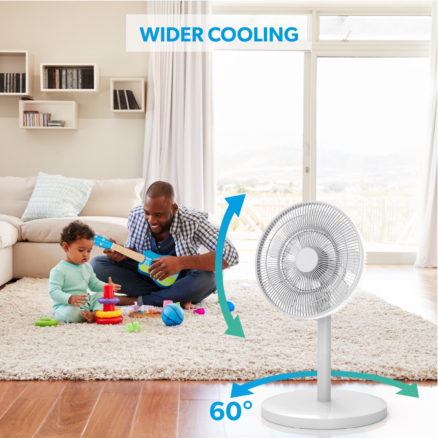 electriQ 12 Inch Quiet Low Energy DC Oscillating Pedestal Fan White