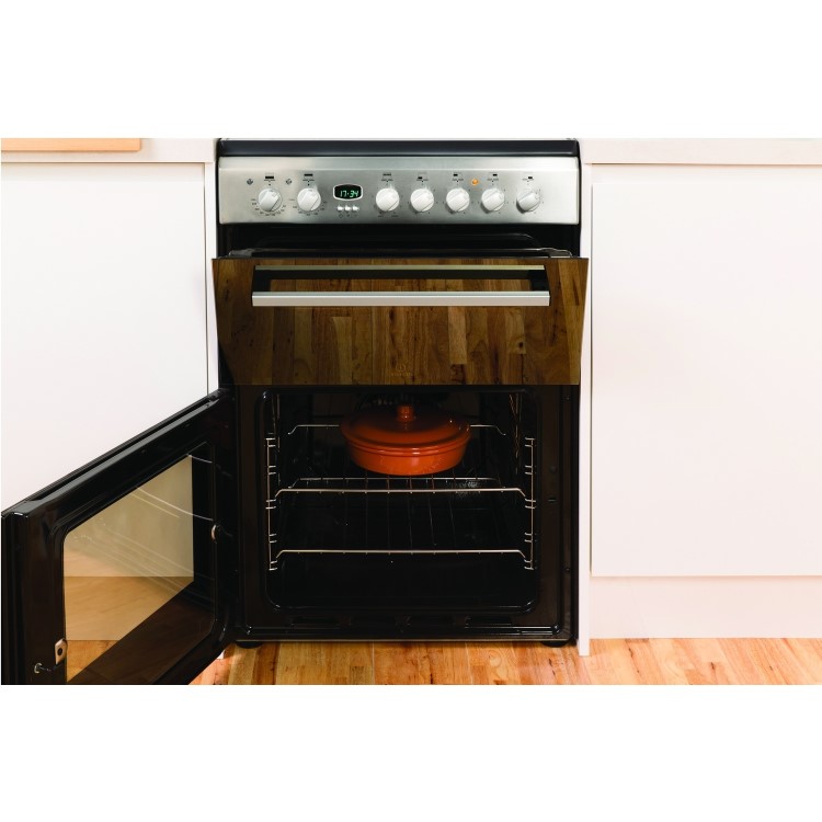 Indesit DD60C2CX 60cm Double Oven Electric Cooker With Ceramic Hob - Stainless Steel