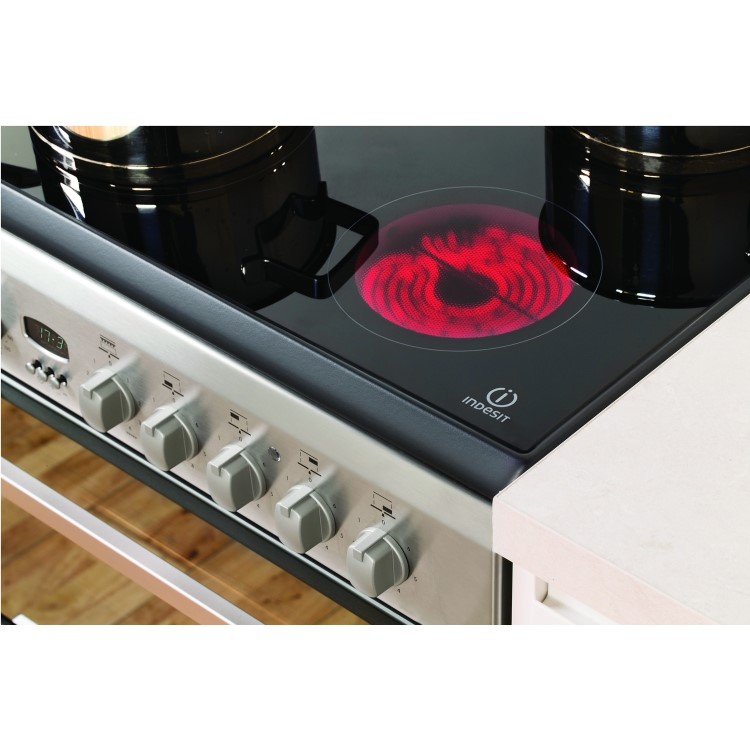 Indesit DD60C2CX 60cm Double Oven Electric Cooker With Ceramic Hob - Stainless Steel