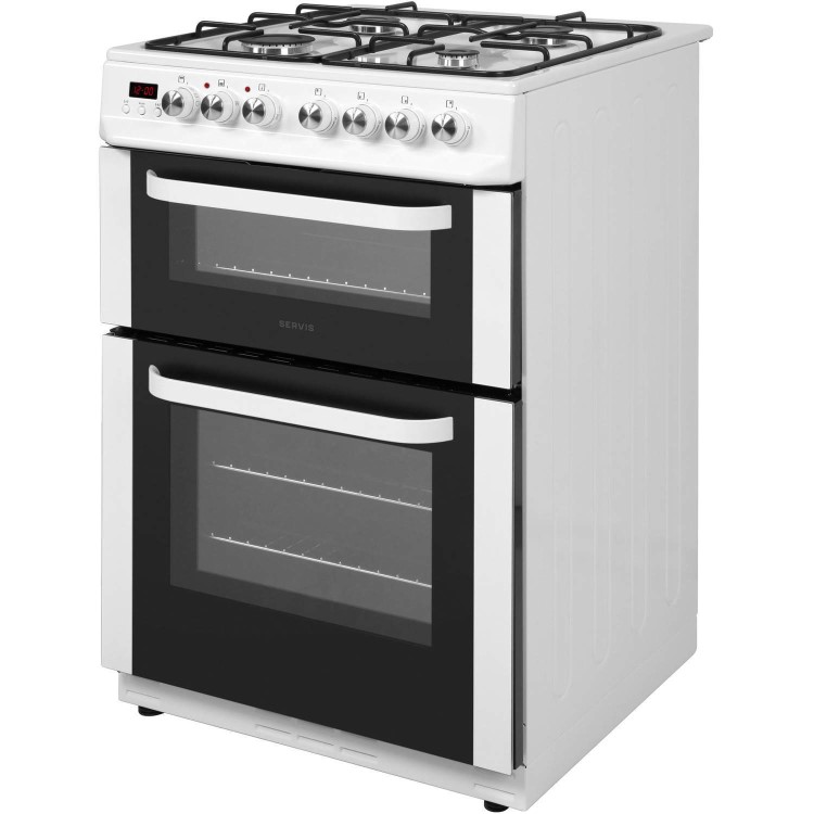 GRADE A1 - Servis DD60W 60cm Dual Fuel Double Oven Cooker White