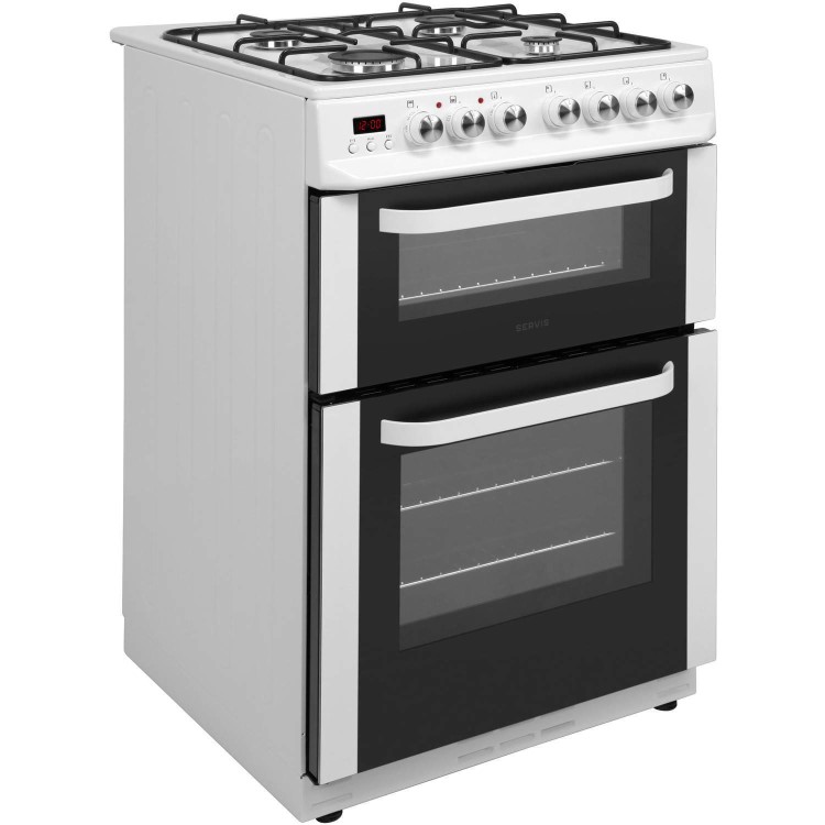 GRADE A1 - Servis DD60W 60cm Dual Fuel Double Oven Cooker White