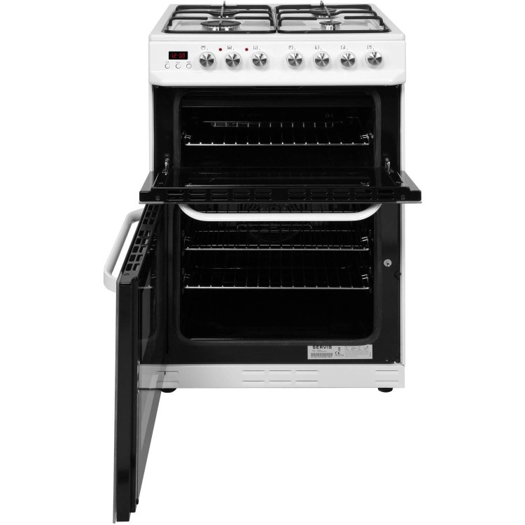 GRADE A1 - Servis DD60W 60cm Dual Fuel Double Oven Cooker White