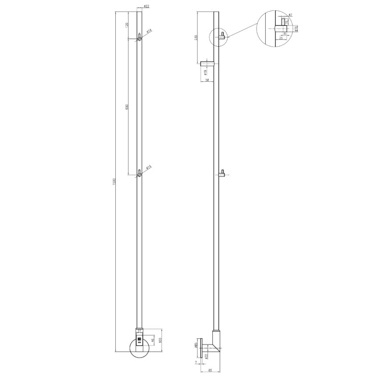 Reina Ines Brass Vertical Electric Towel Radiator - 1500 x 22mm