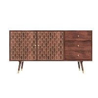 Dejan Large Storage TV Unit in Dark Wood with Gold Inlay - 2 Doors 3 Drawers