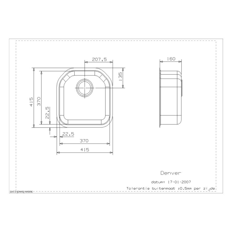 Reginox DENVER-L 1.0 Bowl Integrated Stainless Steel Sink With Chamfered Rear Edges