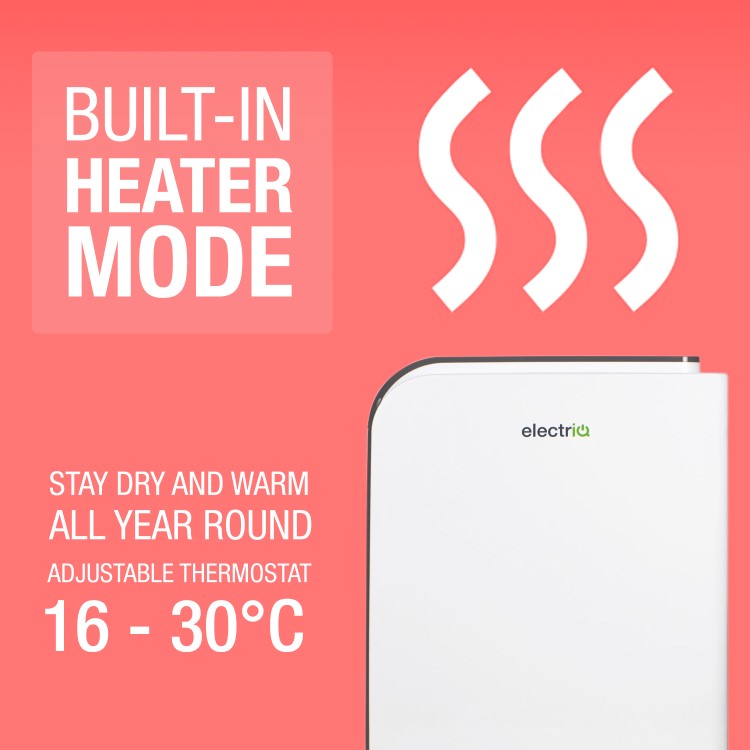 Refurbished electriQ 10 Litre Desiccant Dehumidifier with Heater and HEPA Air Purifier