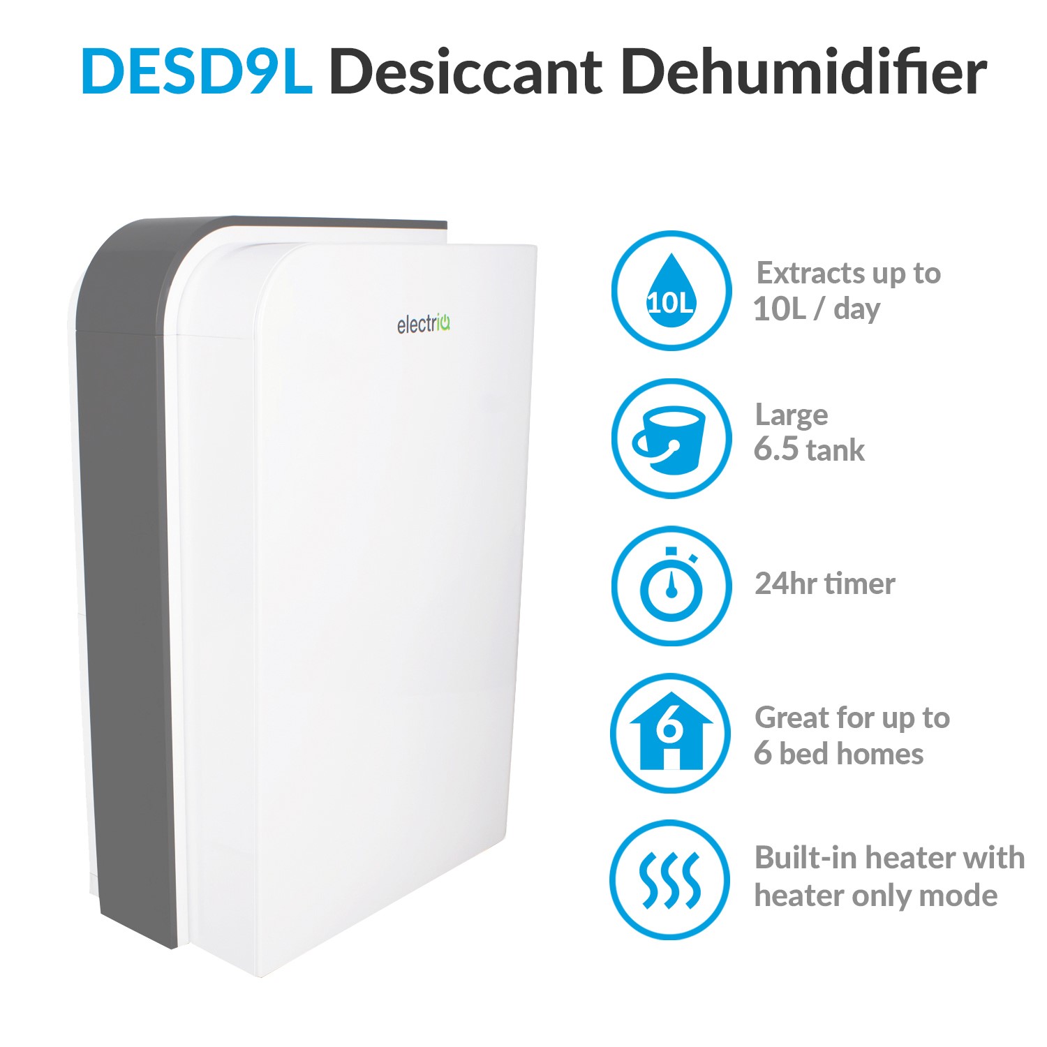 electriQ 10L Fast Dry HEPA Desiccant Dehumidifier Heater and Air Purifier for 2 6 bed homes electriQ 10L Fast Dry HEPA Desiccant Dehumidifier Heater and Air Purifier for 2 6 bed homes