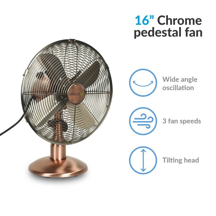 electriQ 12 Inch  Copper Desk Fan with Oscillating Function and Steady Base