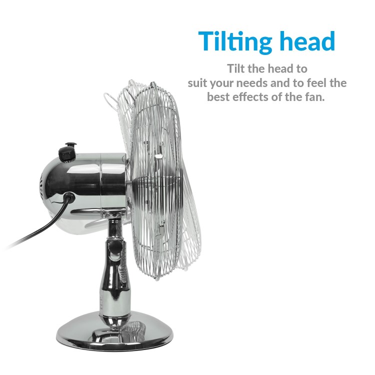 electriQ 12 Inch Oscillating Desk Fan - Chrome