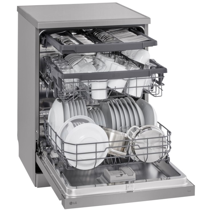 LG TrueSteam QuadWash Freestanding Dishwasher - Smart Wi-Fi, D-Rated, Silver
