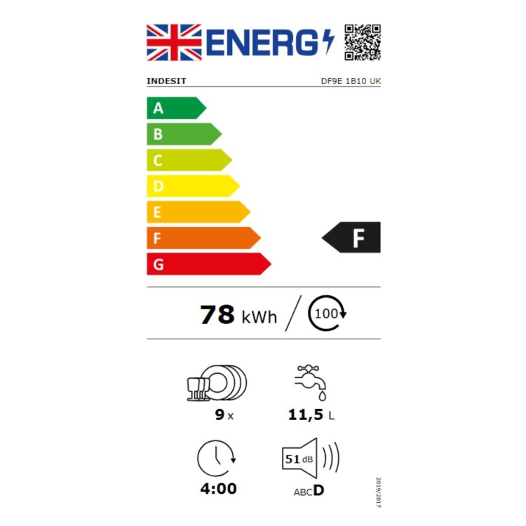 Refurbished Indesit DF9E1B10UK 9 Place Slimline Freestanding Dishwasher White