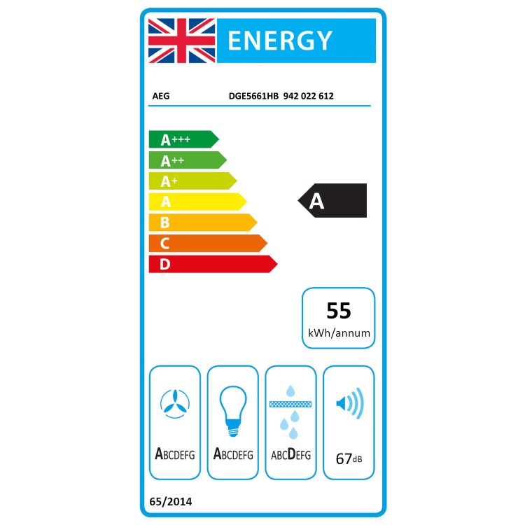 Refurbished AEG DGE5661HB 54cm Canopy Cooker Hood Black