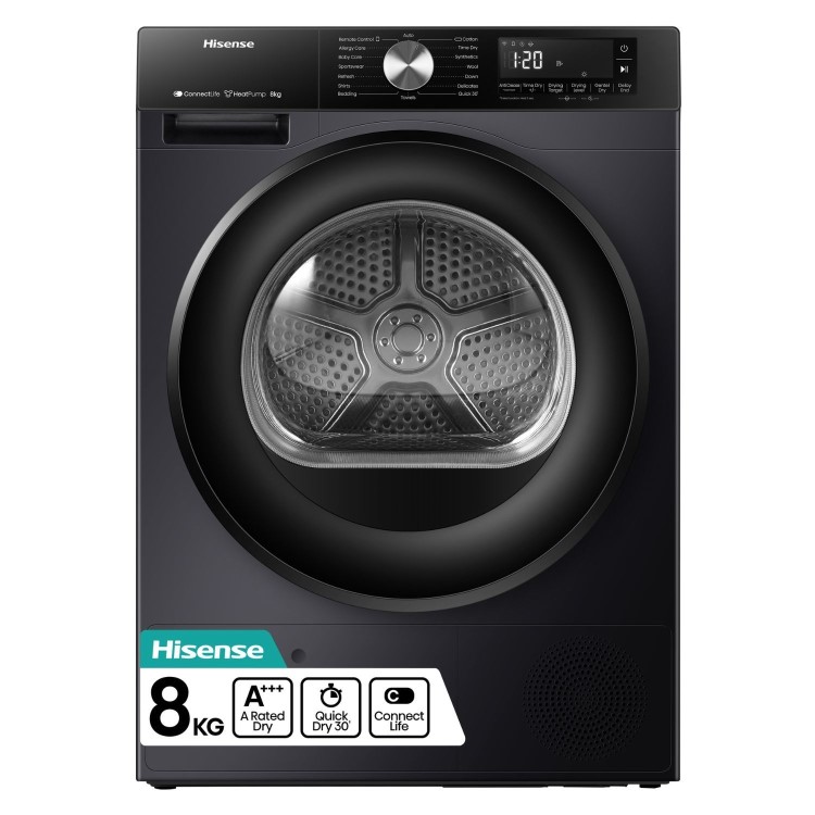 Hisense 3 Series 8kg Heat Pump Tumble Dryer - Black