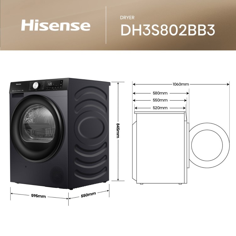 Hisense 3 Series 8kg Heat Pump Tumble Dryer - Black