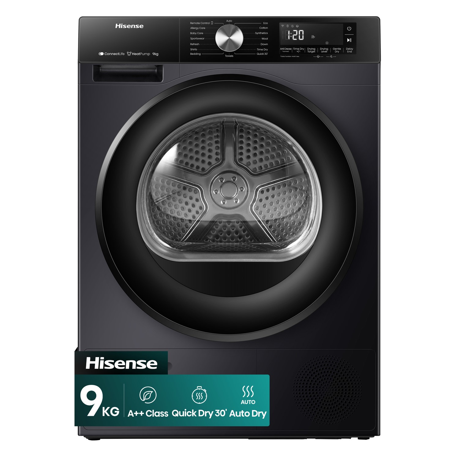 Photos - Washing Machine Hisense 3S Series 9kg Heat Pump Tumble Dryer - Black DH3S902BBCC 