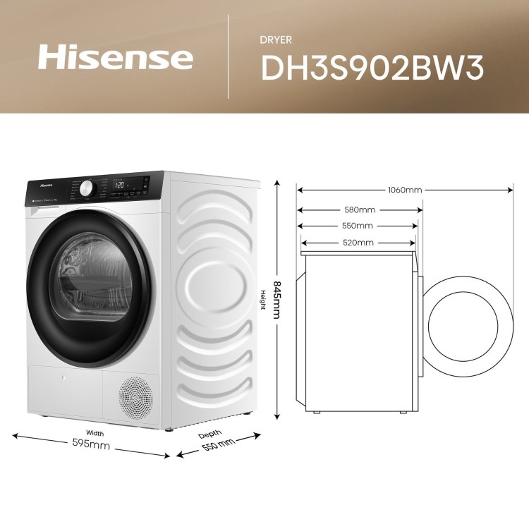 Hisense 3s Series 9kg Heat Pump Tumble Dryer - White