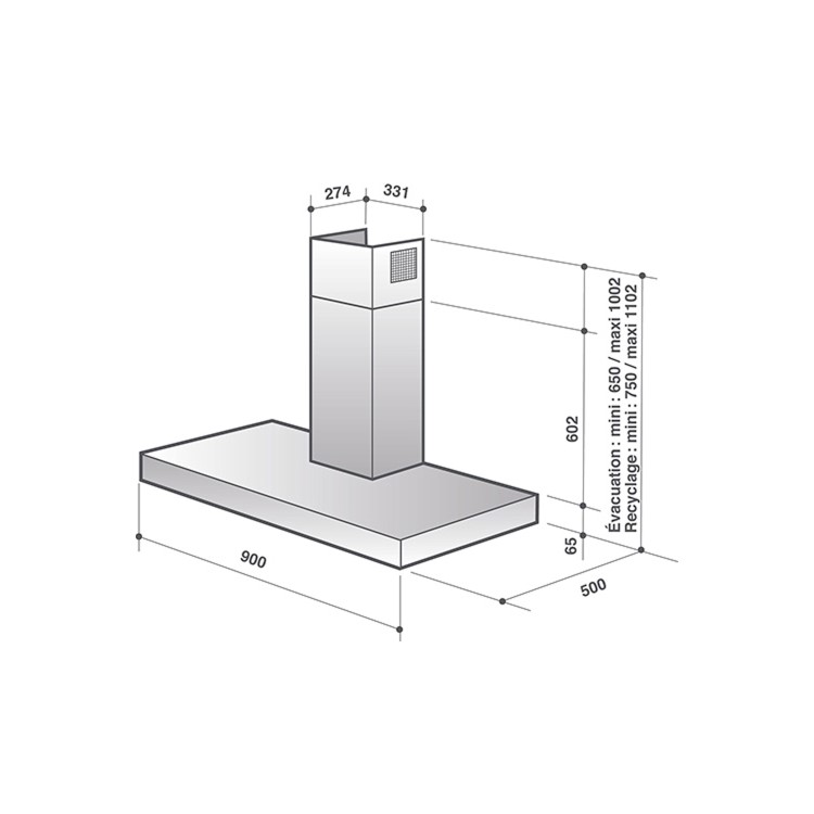 De Dietrich DHB7952G 90cm Decorative Box Hood 702m3h Extraction Rate -  Iron Grey