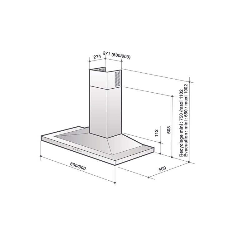 De Dietrich DHP7612X 60cm Pyramid Slim Hood 804m3h Extraction Rate -  Inox