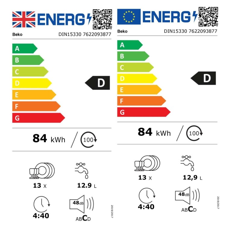 Beko Integrated Dishwasher - Quick&Shine D-Rated Black Control Panel