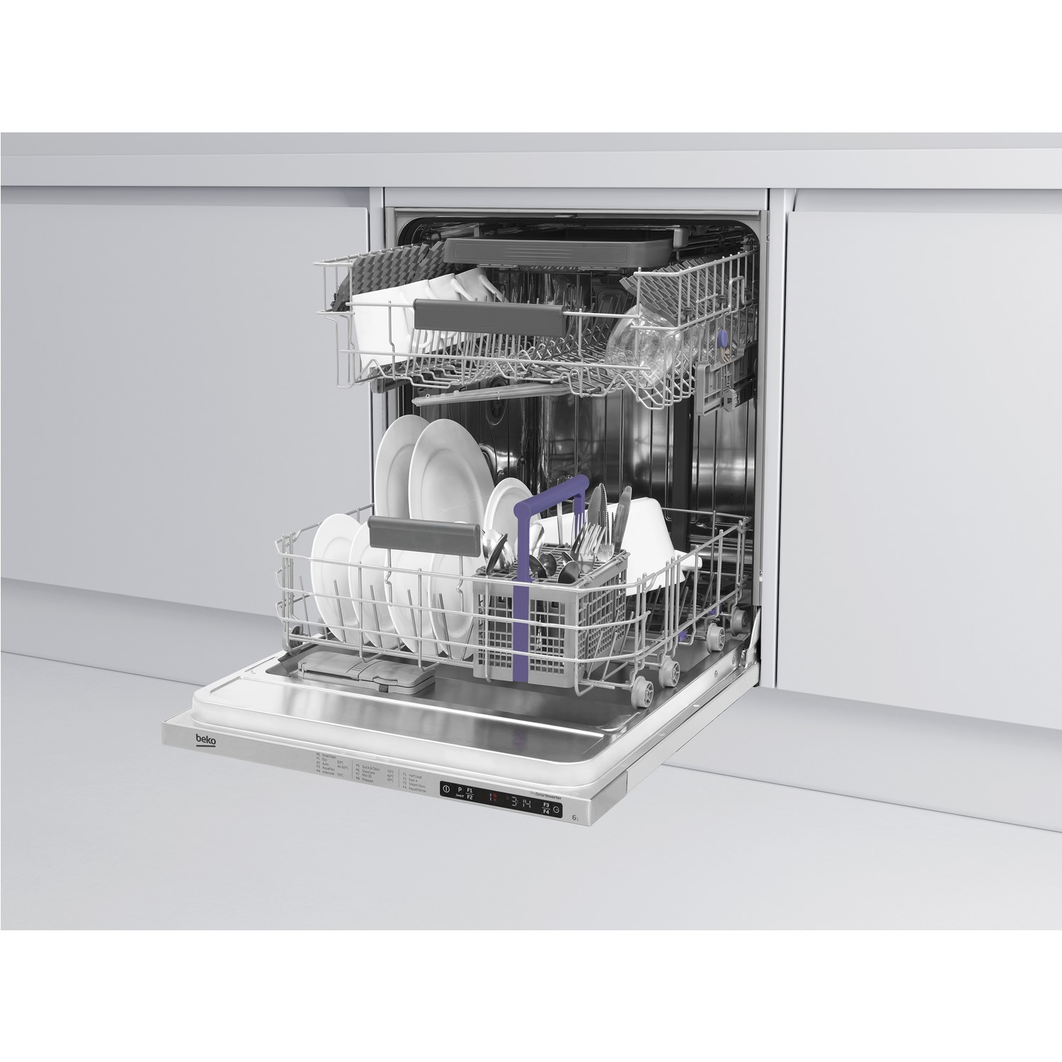 slimline integrated dishwasher with cutlery tray