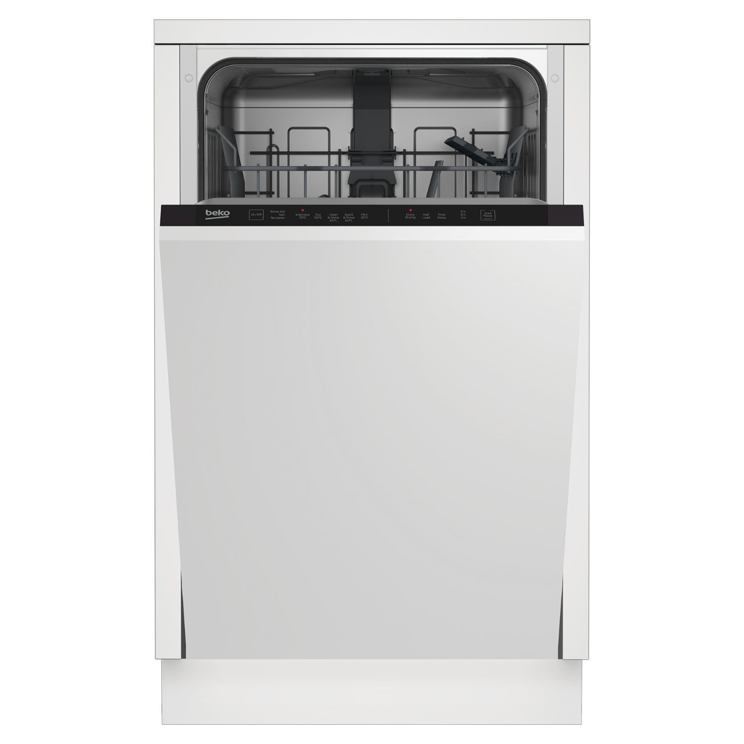 Beko DIS15020 Fully Integrated Slimline Dishwasher - Black Control Panel with Fixed Door Fixing Kit - E Rated