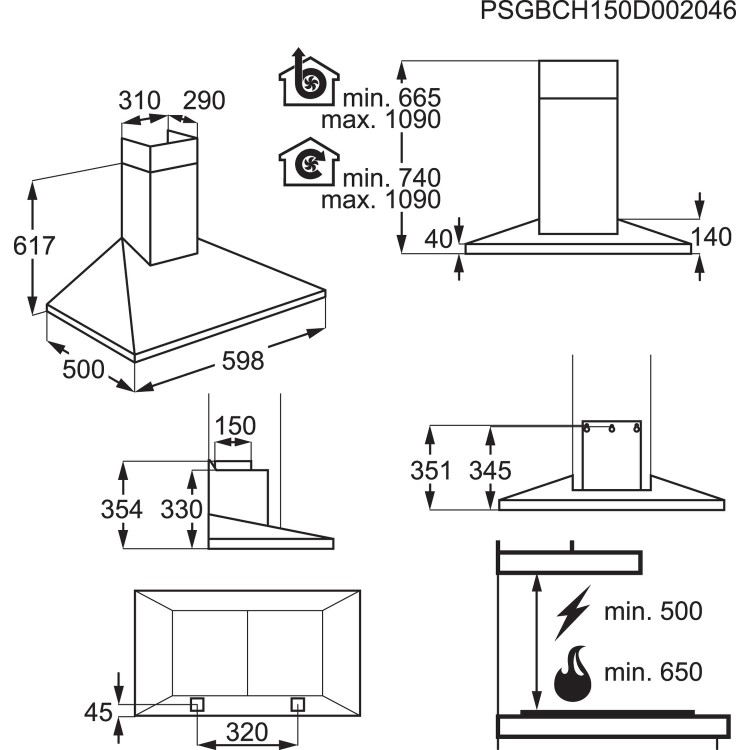 AEG DKB3650M 60cm Stainless Steel Chimney Hood - Mechanical Push Buttons - Halogen Lamps - 3 Speeds