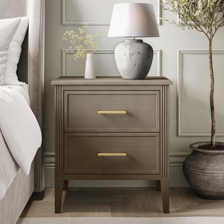 ONLY OPENED - Wide Dark Wood 2-Drawer Bedside Table - Delilah
