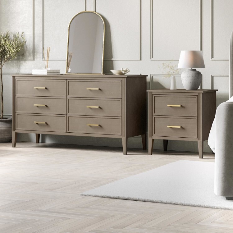 ONLY OPENED - Wide Dark Wood 2-Drawer Bedside Table - Delilah