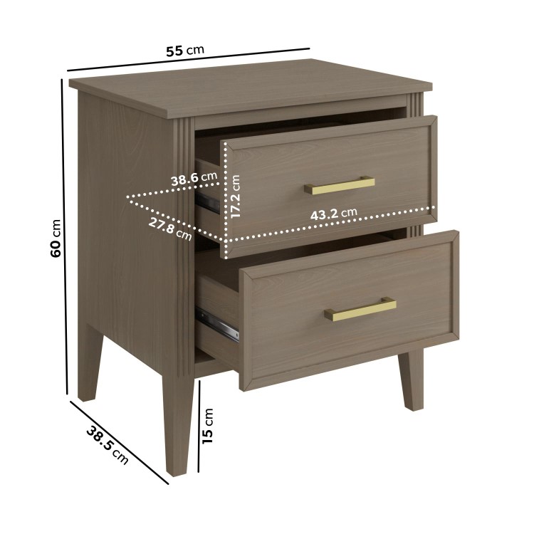 ONLY OPENED - Wide Dark Wood 2-Drawer Bedside Table - Delilah