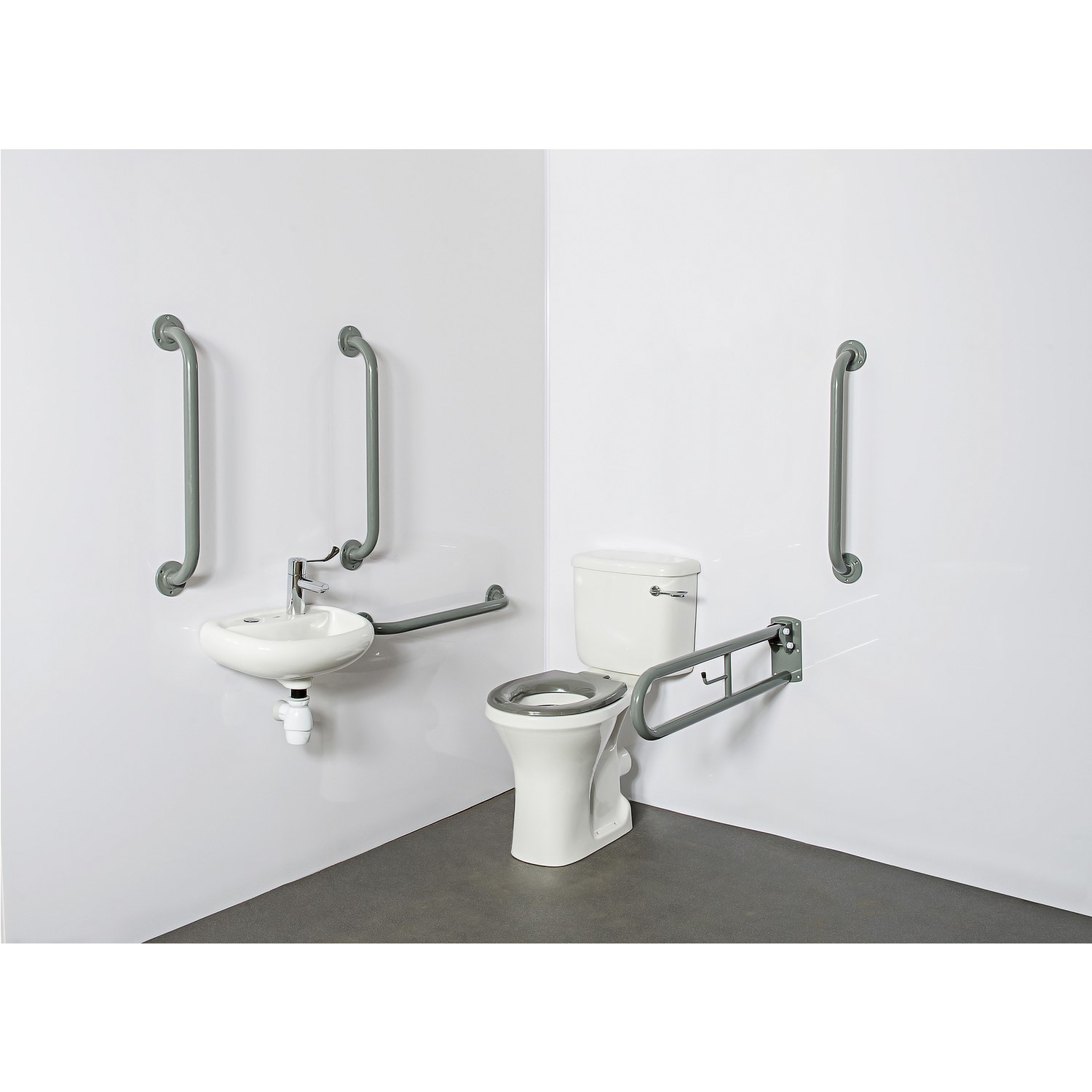 Close coupled Doc M toilet pack steel exposed fixings grey