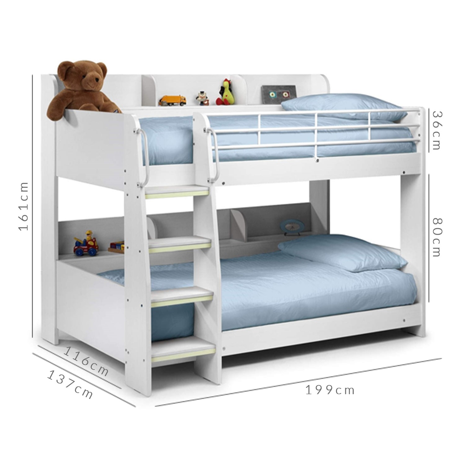 Kids 3ft Bunk Bed In White Wooden Bed Frame With Storage Shelves